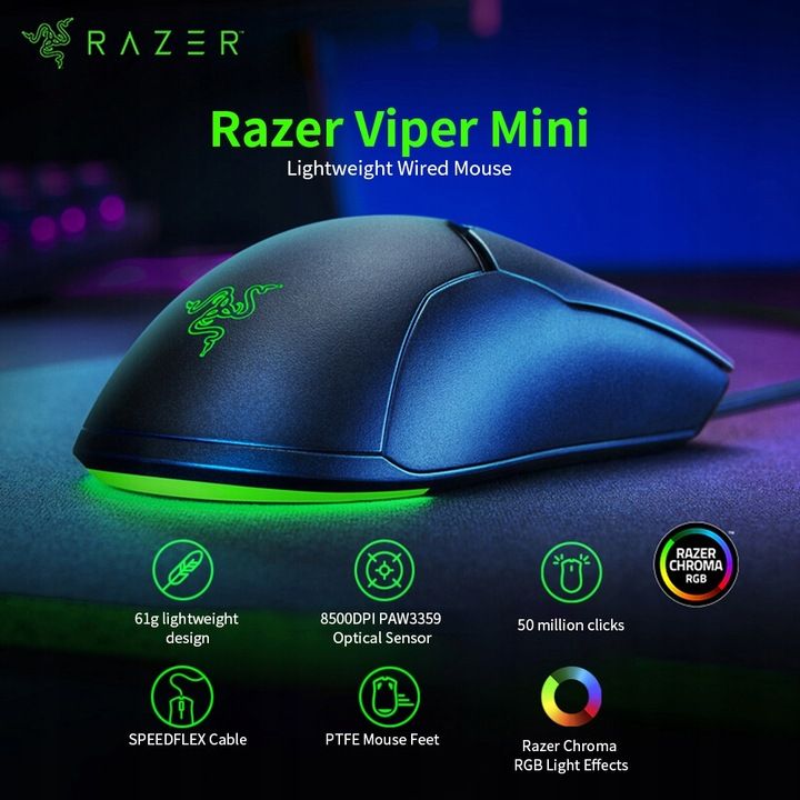Myszka Przewodowa Razer Viper Mini Sensor Optyczny