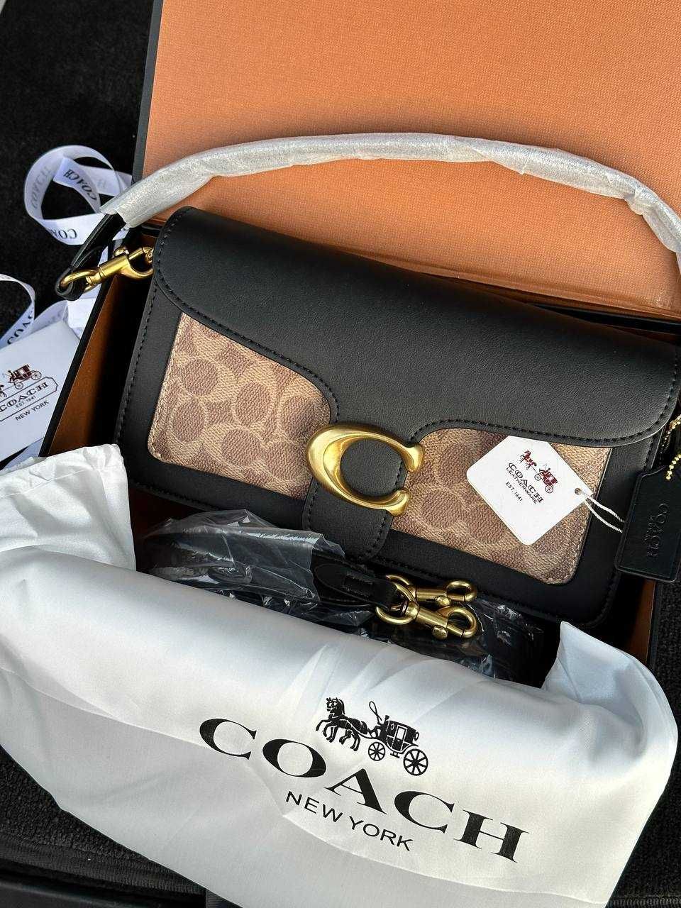 Coach Tabby Black/Beige Shoulder Bag In Signature Canvas