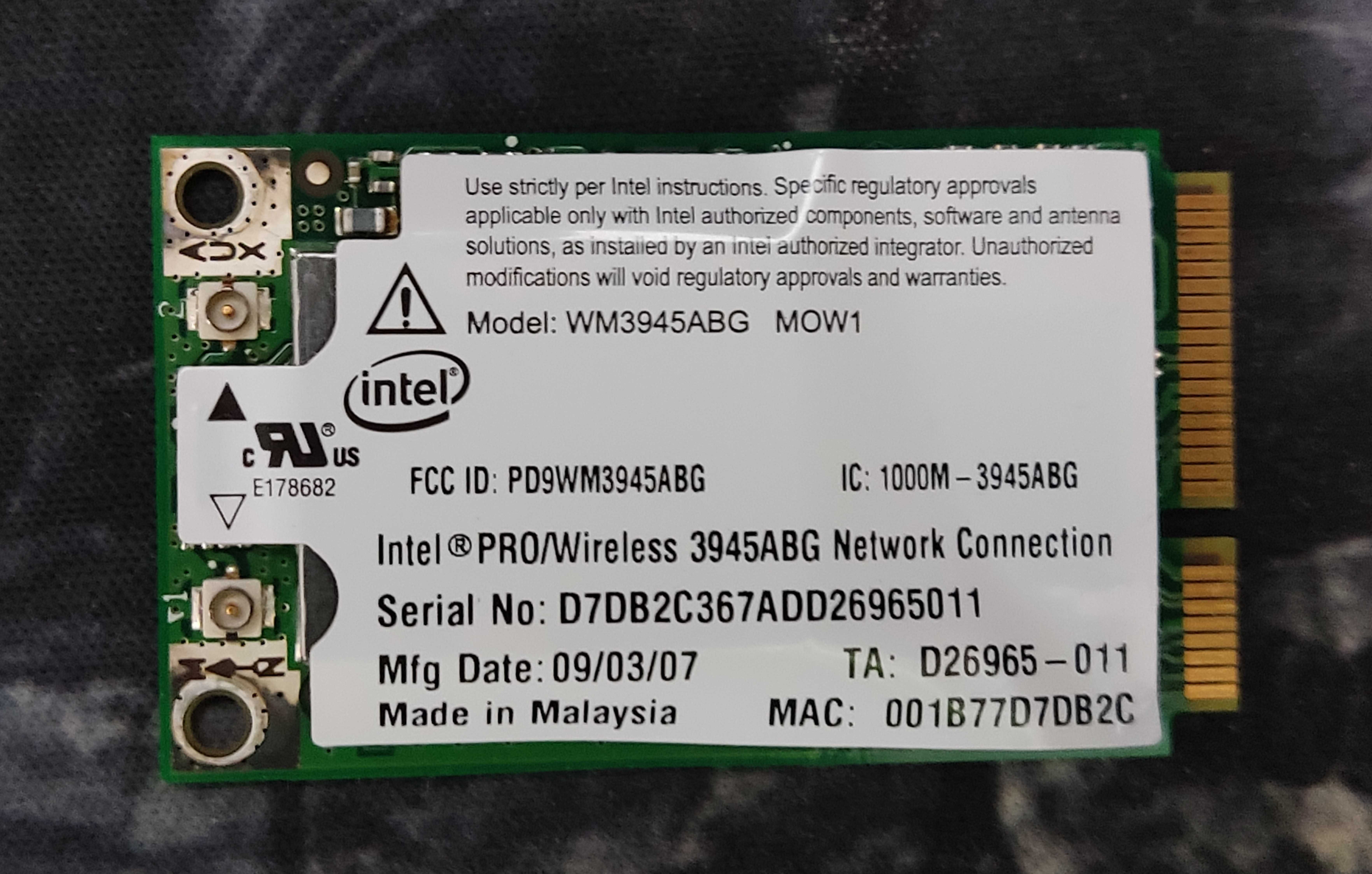 Intel PRO/Wireless WM3945ABG