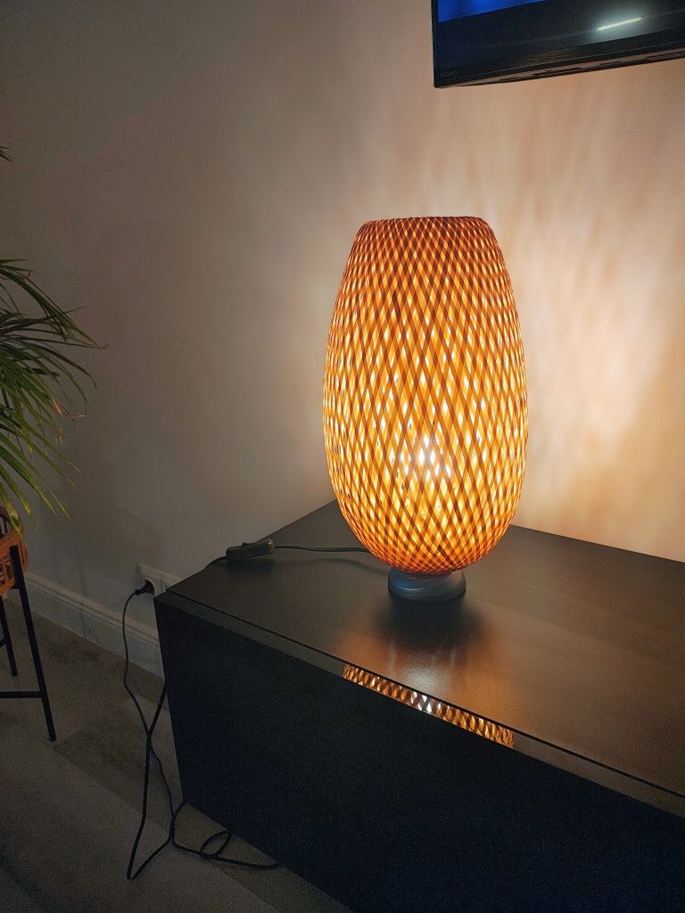 Lampa stołowa nocna bambus ażurowa z IKEA