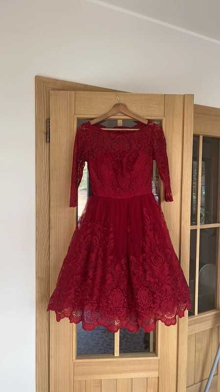 Śliczna suknia chi chi london wesele rozmiar xs bordowa sukienka