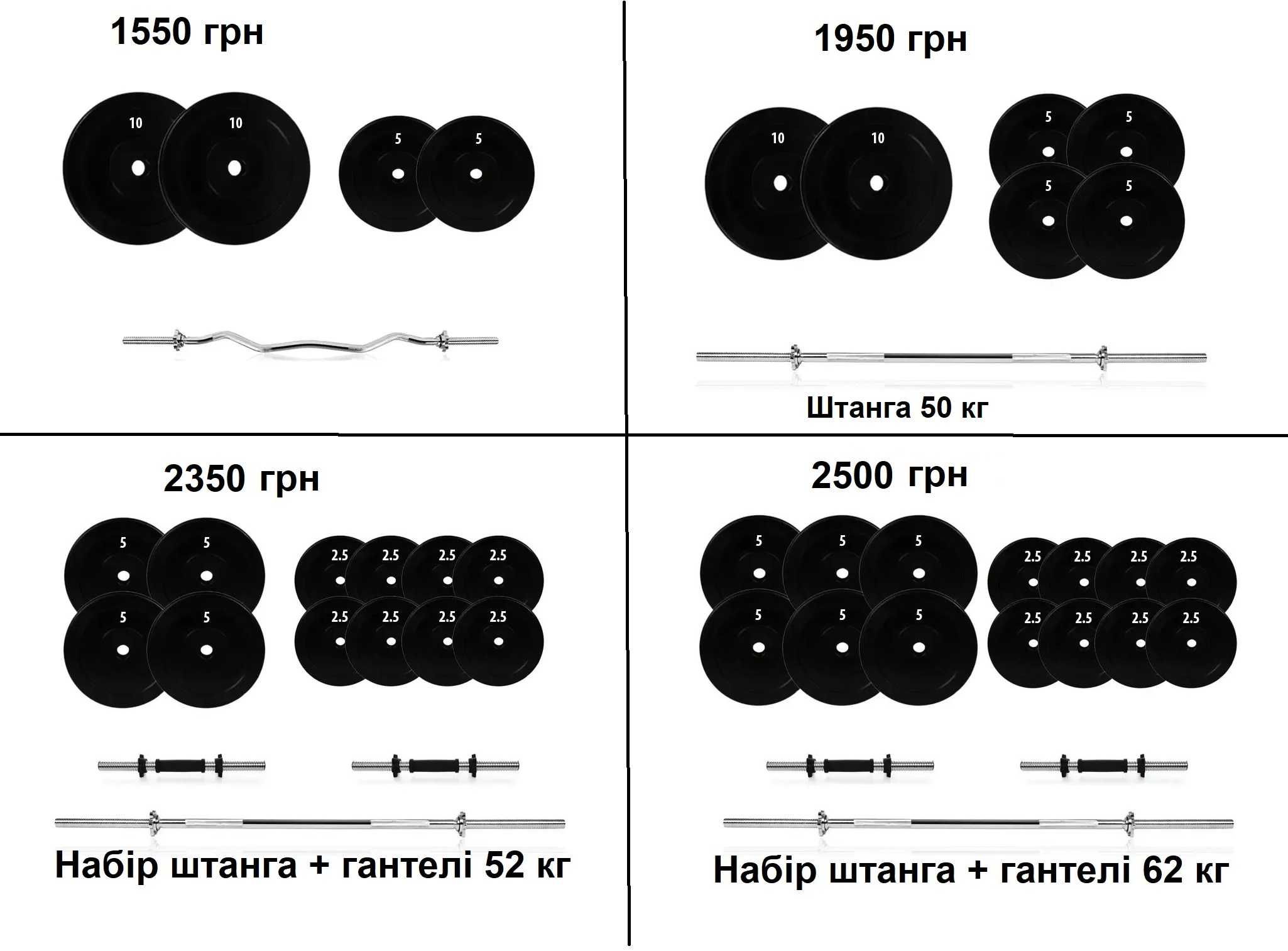 ТОП ЦІНА! Набір штанга + гантелі  від 36 до 119 кг