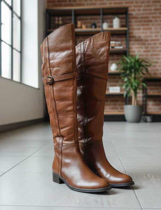Stylowe Muszkieterki skórzane kozaki brązowe - elegancja i komfort