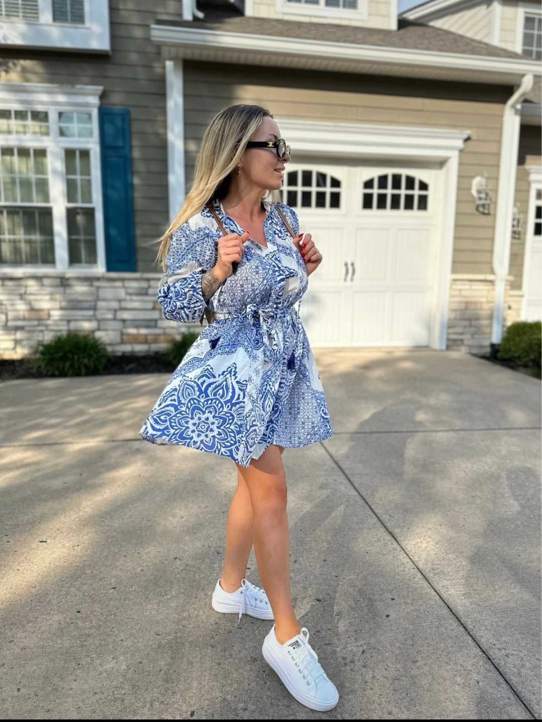Zara sukienka tunika bawełniana Boho hippie L