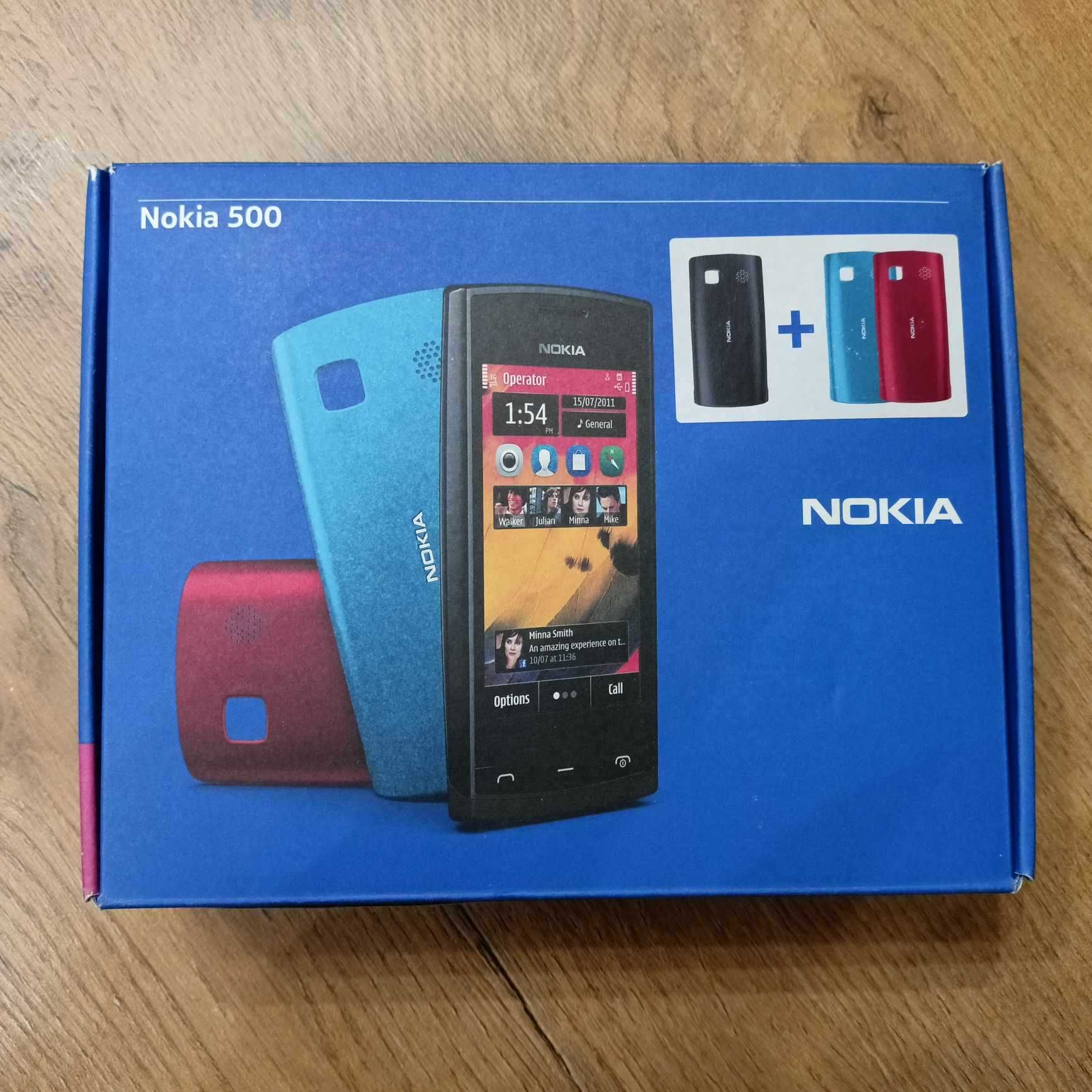 Telefon Smartfon Nokia 500 komplet (dwie dodatkowe, nowe obudowy-tył)