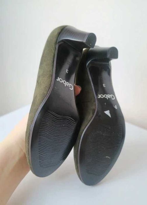 Buty na obcasie Gabor khaki oliwkowe niski obcas 35,5 zamszowe skóra