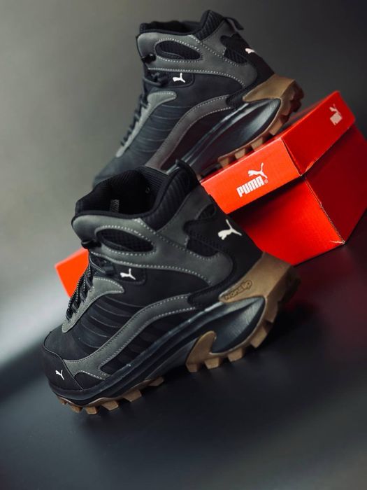 Кожаные зимние ботинки Puma серые / ботинки гор-текс ватерпруф до -31°