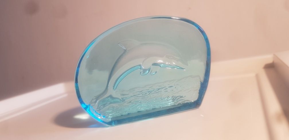 Figurka szklana szkło delfiny niebieskie przezroczyste