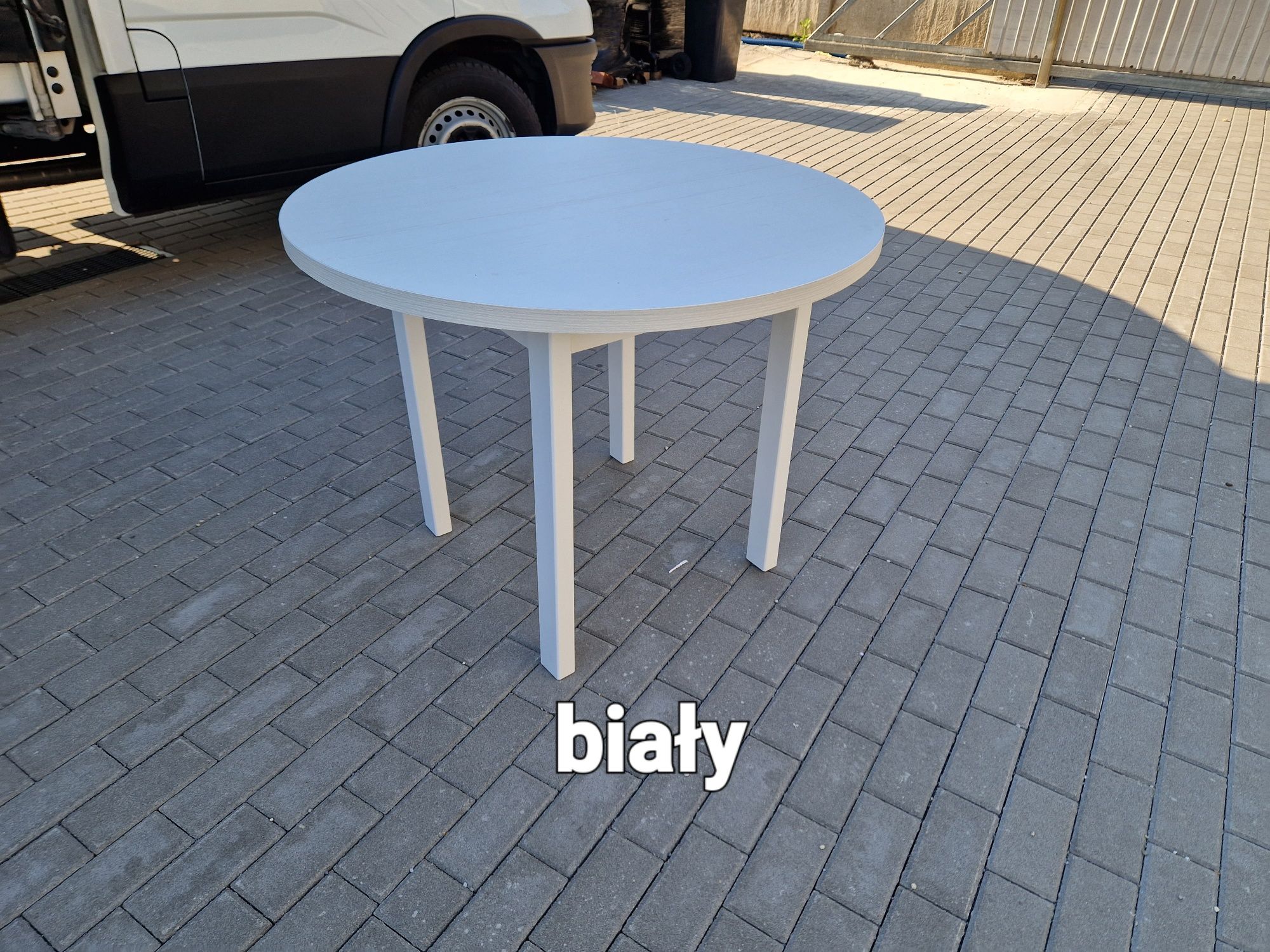 Nowe: Stół okrągły + 4 krzesła,  biały + szary , dostawa PL