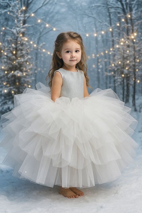 Сукня сніжинка на дівчинку 5 років білого кольору у садочок