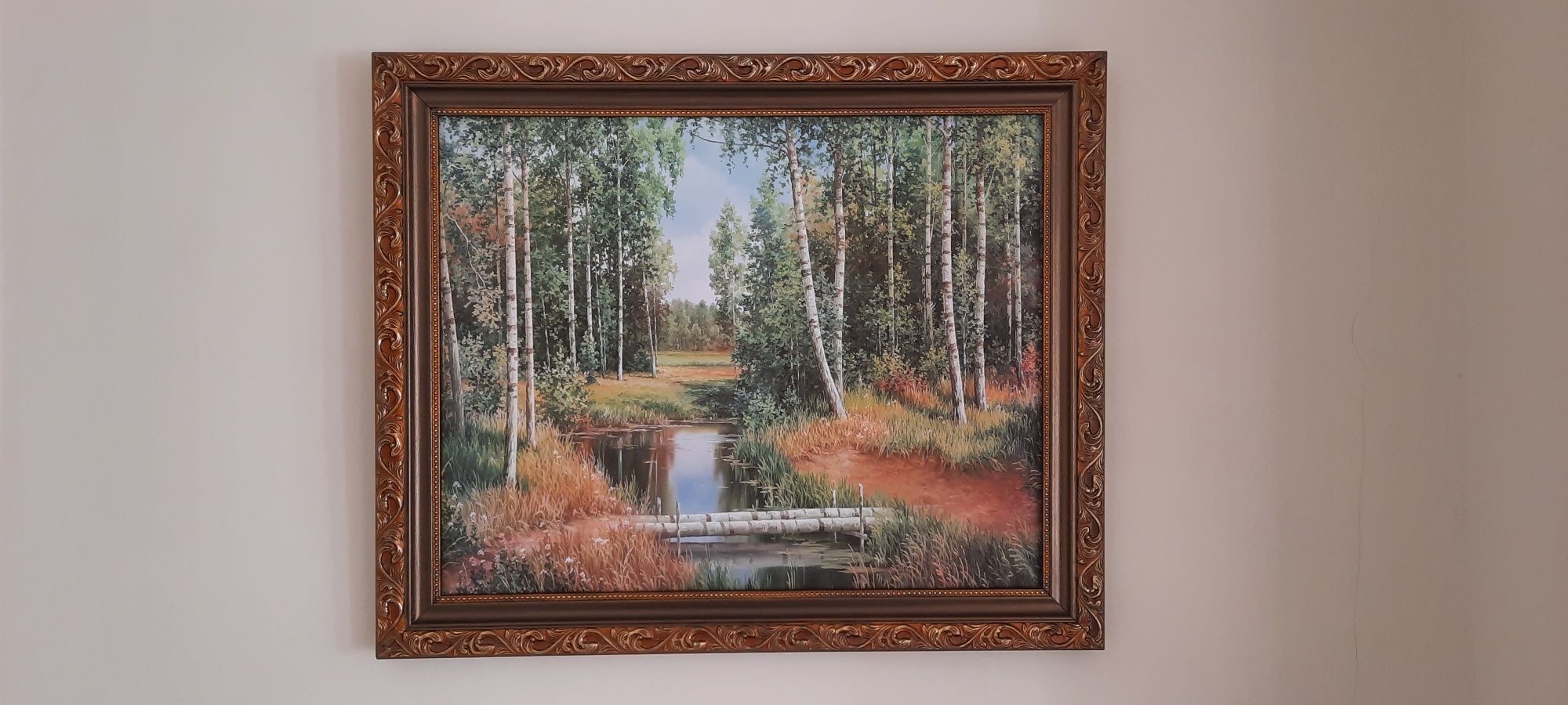 Картина в раме Иван Шишкин «Ручей в березовом лесу»‎ Репродукция