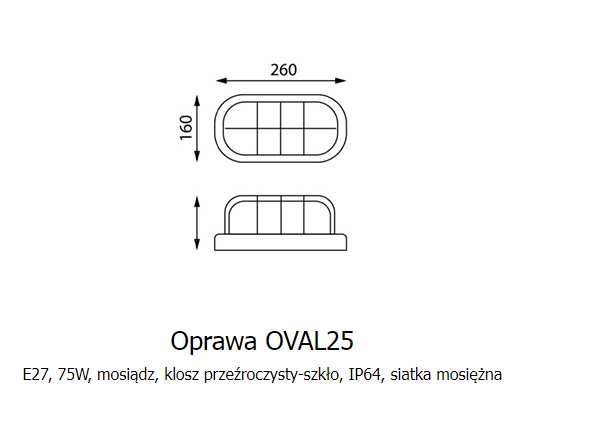 Lampa Oprawa mosiężna OVAL A25 E27, 75W, IP64 Premium