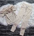 Komplet dres dla dziewczynki legginsy prążek beżowy 110/116