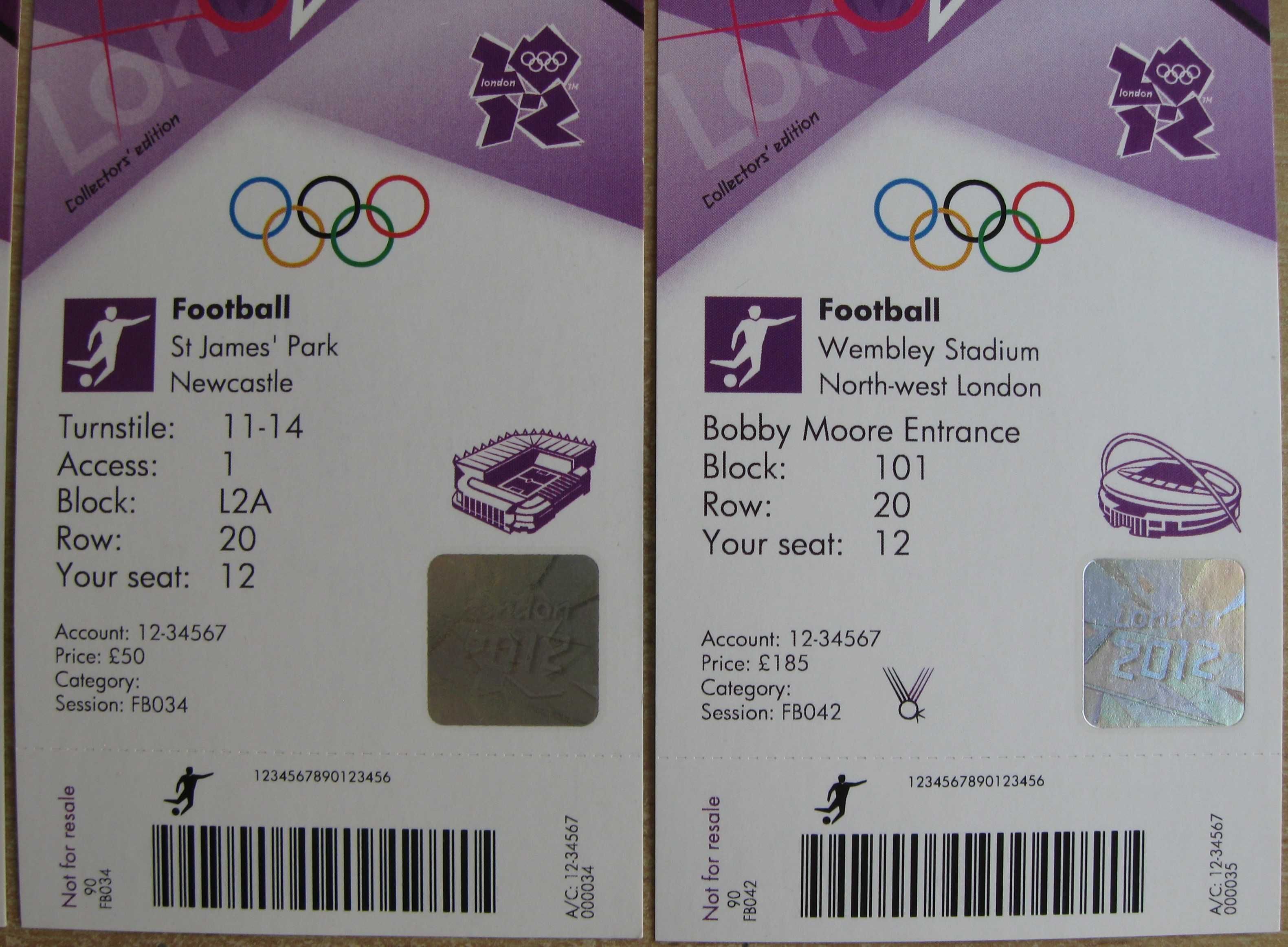 Bilety repliki olimpiada Londyn 2012 piłka nożna 6 szt + gratis