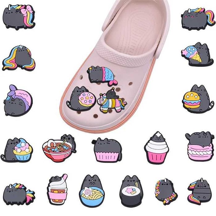Przypinki do butów crocs prezent basen PUSHEEN kot szary syrenka pin