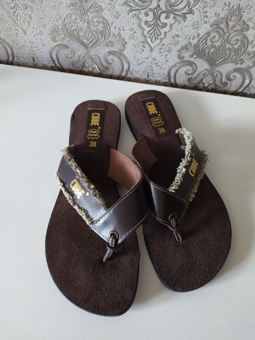 Якісні повністю шкіряні жіночі сланці, шльопанці, в'єтнамки Розмір 38