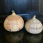 Conjunto de potes de cerâmica para cozinha - alho e cebola - vintage