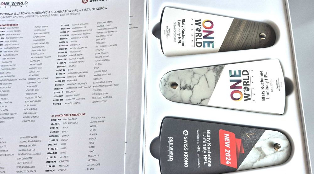 Wzornik Blaty Kuchenne Laminaty HPL One World Collection Swiss Krono