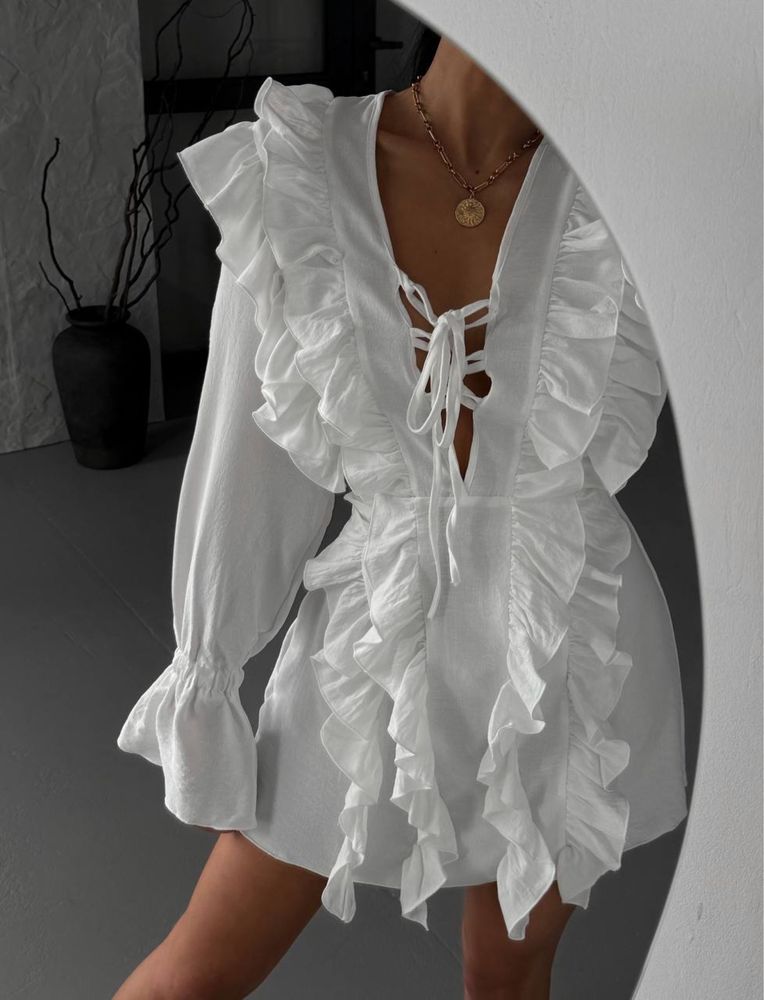 Сукня з воланами, сукня з рюшами, міні на зав’язках, ivina boutique