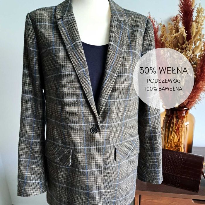 Marynarka w kratę vintage wełna bawełna ESPRIT L 40