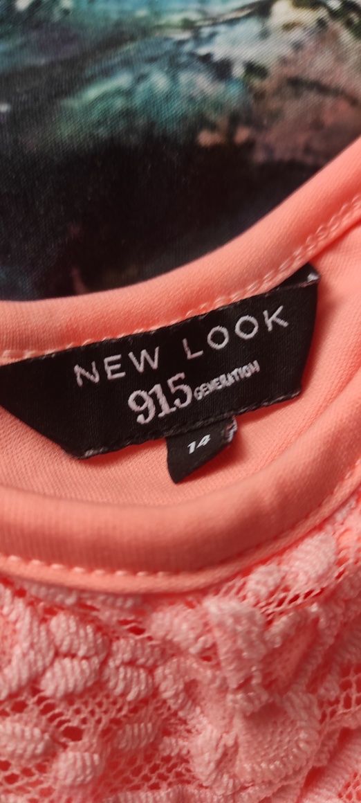 New Look top na szelkach koronkowy kolor łososiowy