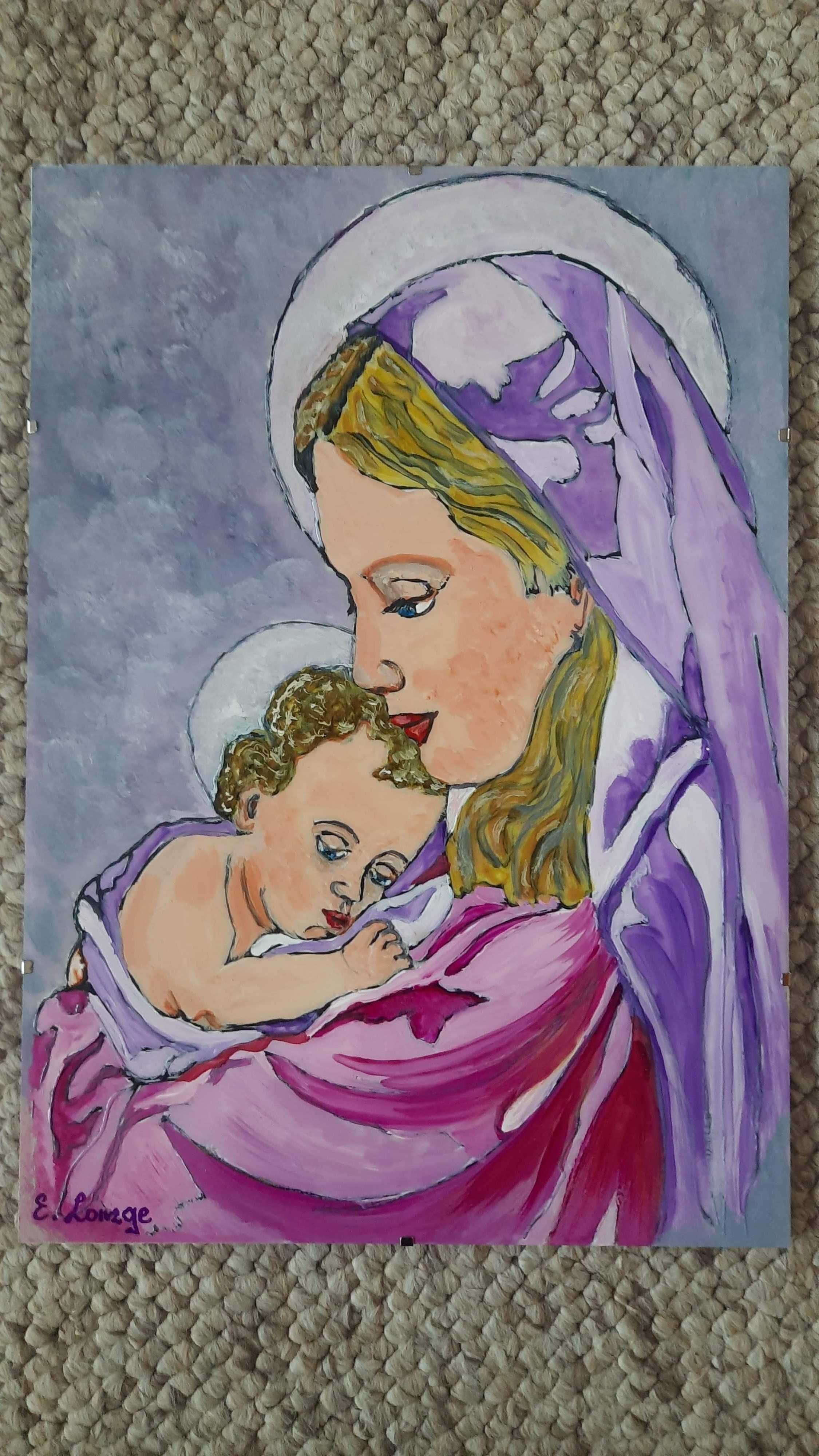Obrazki Matka Boża z Dzieciątkiem  30 x 42 E. Lange - Okazja!