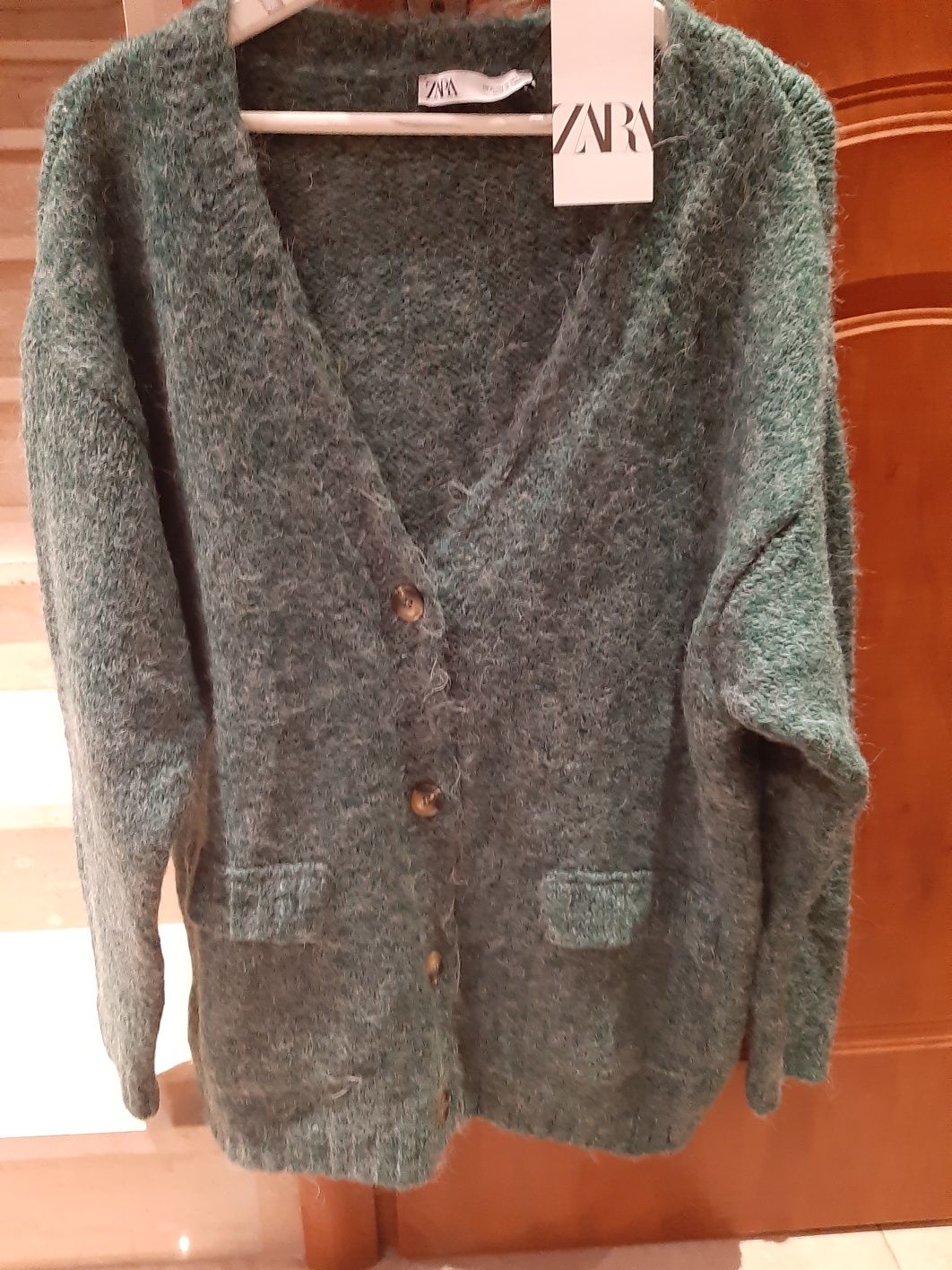 Sweterek zara XL zielono szary sweter damski tunika długi rozpinany tk