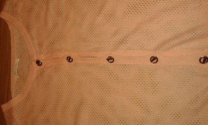 Kardigan, sweter siatka, ażurowy łososiowy,morelowy rozm. S/M