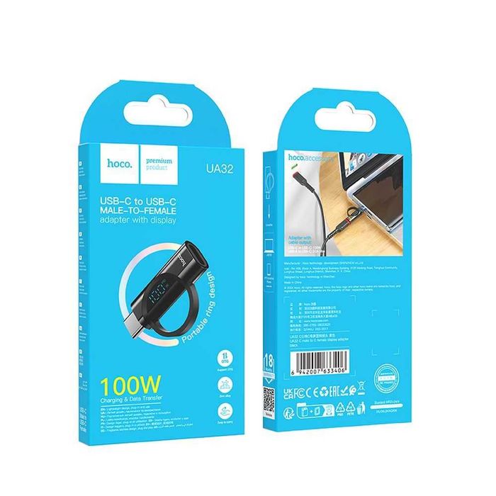 HOCO Adapter Typ C z wyświetlaczem 5A 100W Miernik Ładowania