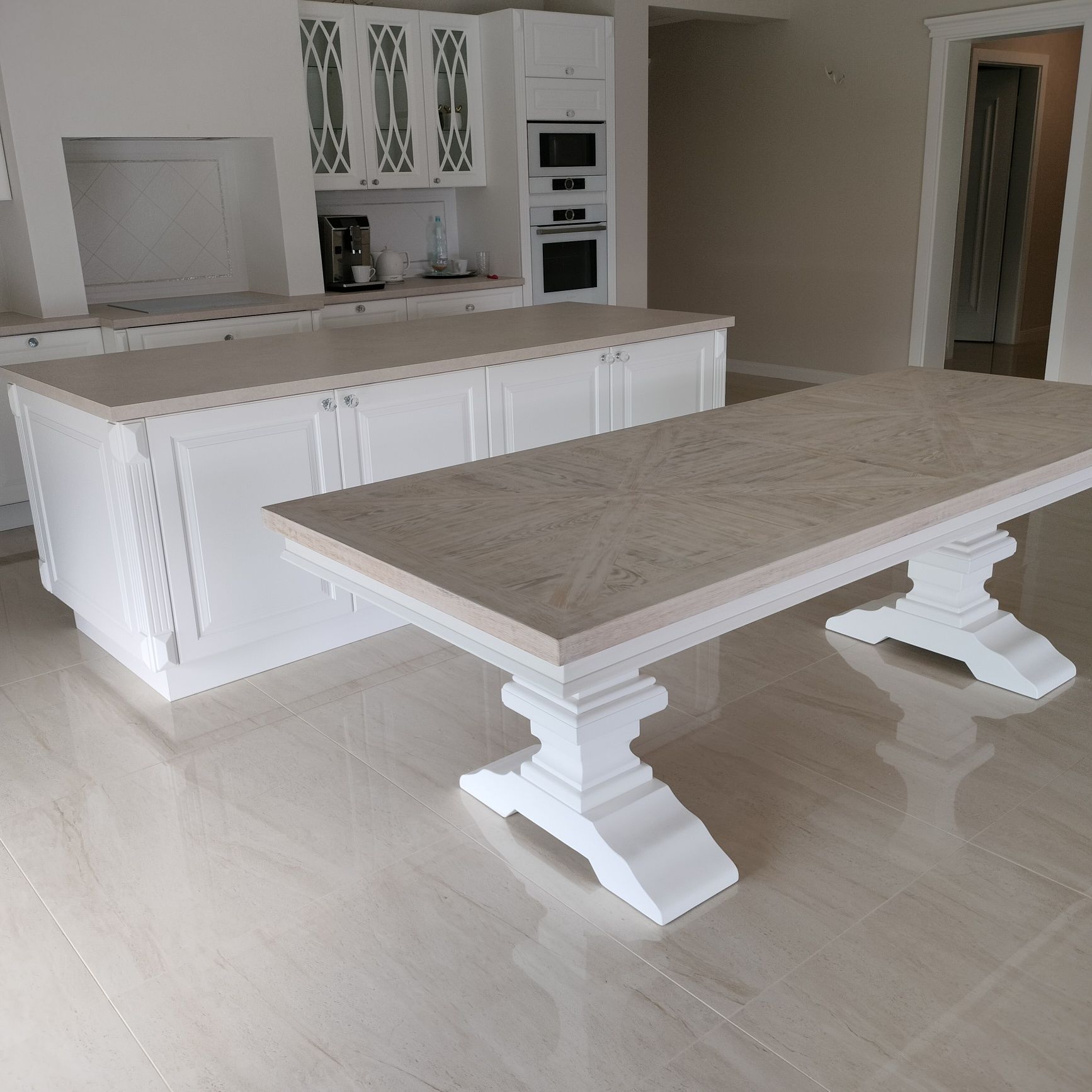 Stół dębowy klasztorny Loft Glamour biały