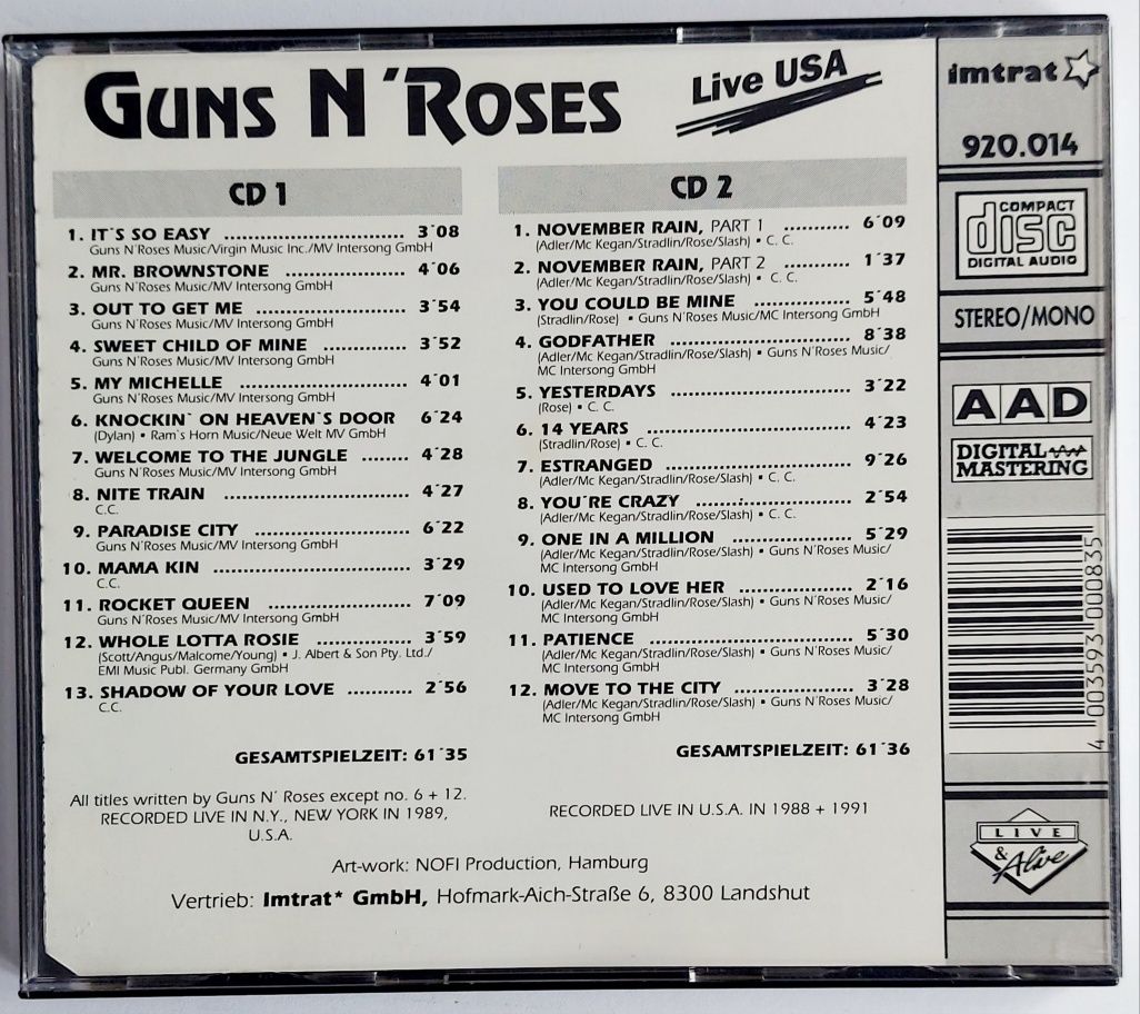 Guns N Roses Live U.S.A. 2CD 1992r