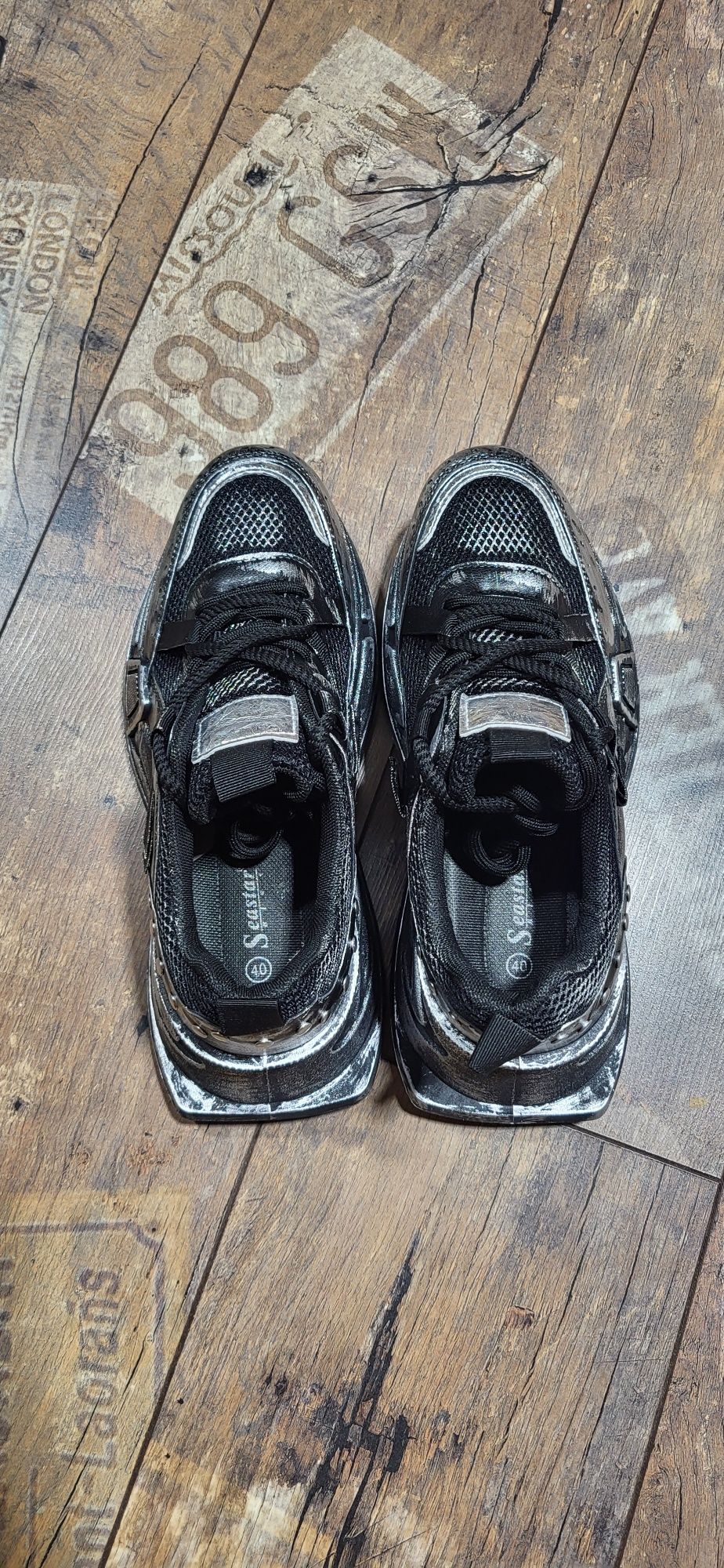 Czarnobsrebrne sneakersy damskie premium platforma 40