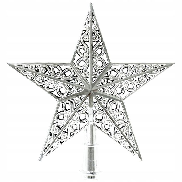 Gwiazda Ażurowa, Czubek, Ozdoba Na Choinkę 21 Cm Srebrny