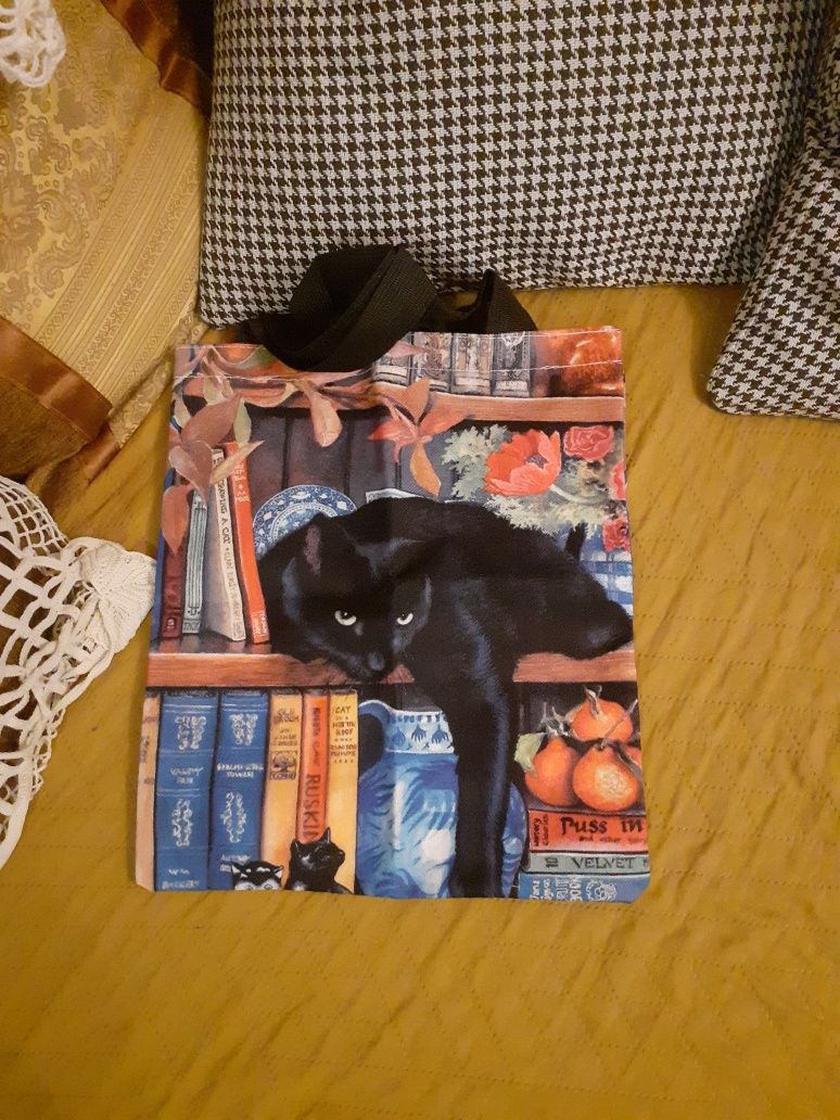 NOWA Torba na zakupy 36x31cm czarny kot biblioteczka