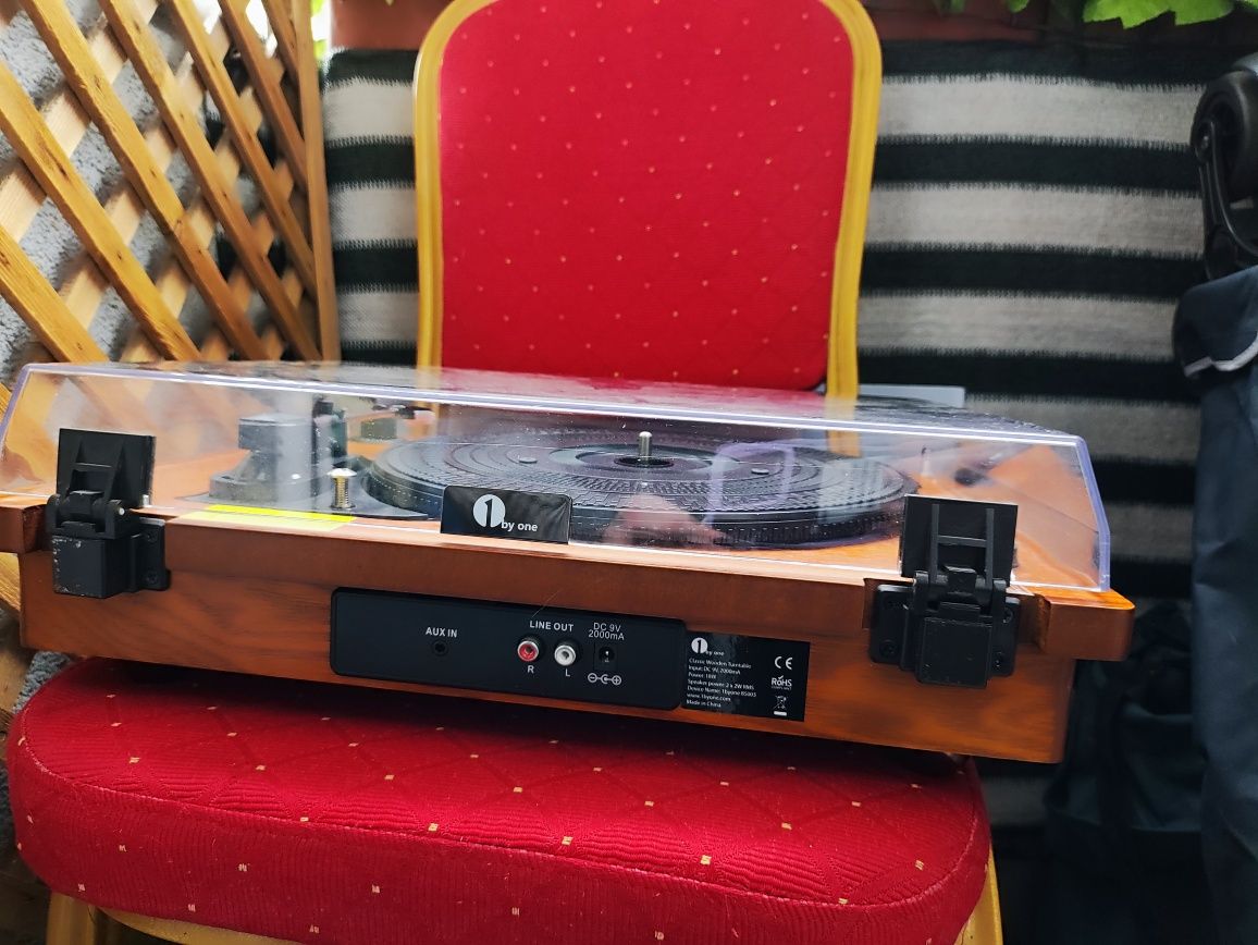 Gramofon 1BYONE drewniany z drewna do płyt winylowych Vinyl USB AUX