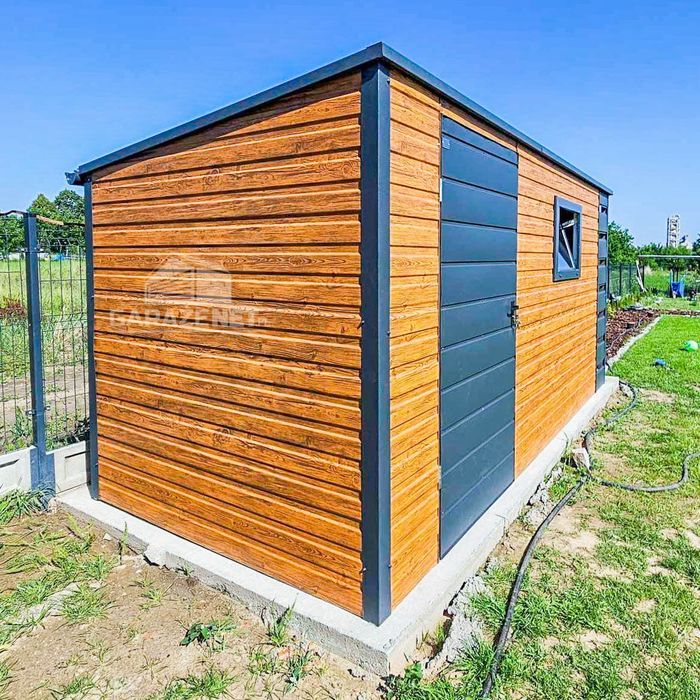 SCHOWEK DOMEK OGRODOWY 4X2 + Wiata 0,5M Drzwi Okno Jasny Orzech TS745