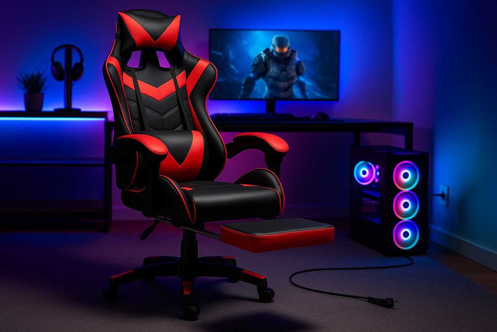 Nowy Fotel Gamingowy z Regulacją do Biura do Domu z Masażem + Podnóżek