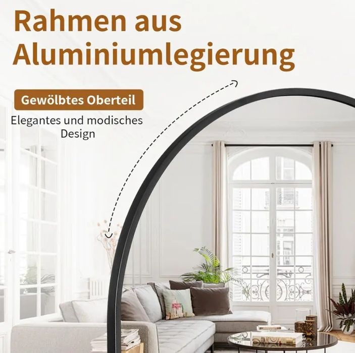 Duże Lustro Ścienne z Czarną Metalową Ramą Stojące do Salonu 180x75 cm