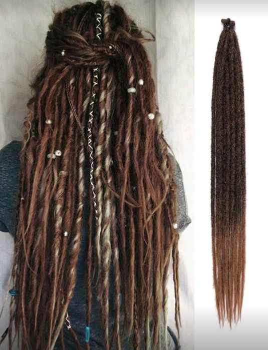40 dredów syntetycznych dreadów dreadlocki brązowe blond rude ombre