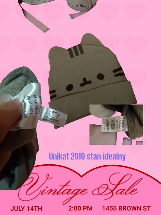 Prześliczna nowa oryginalna czapka pusheen z uroczymi uszkami z 2016ro