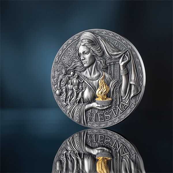 Срібна монета богиня Гестія. 3 унції 3000 франків  Камерун 2025