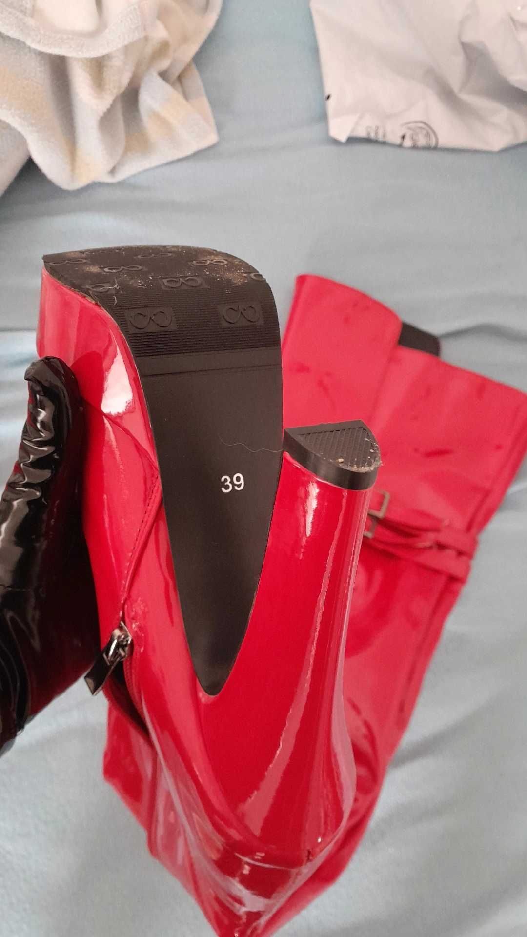 Botas vermelhas couro envernizado salto Nº39 Aliexpress