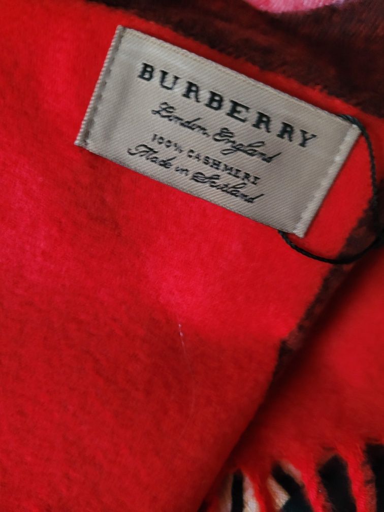 Szalik BURBERRY 100% kaszmir, gruby ciepły puszek, red