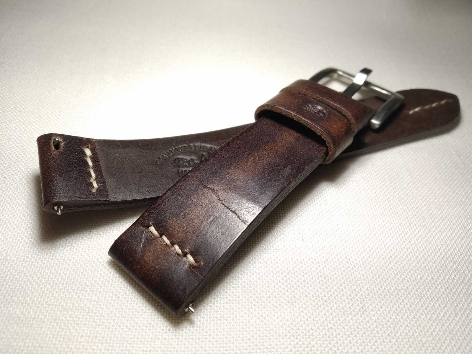 Skórzany pasek do zegarka Vintage 20 / 20mm skóra ,wykonany ręcznie