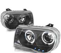 CONJUNTO DE FARÓIS PARA CHRYSLER 300C 05-10 ANGEL EYES + LEDS PRETOS