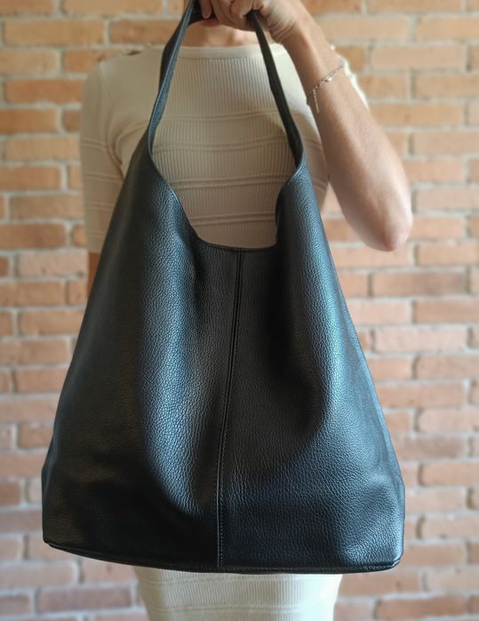 Torebka włoska skóra naturalna shopper hobo na ramię i do ręki czarna