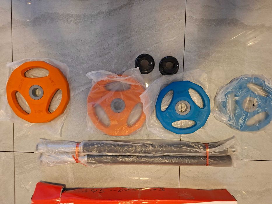 Sztanga + Hantle Powlekane/gumowane stałe BASIC FIT 8kg Prosty Gryf