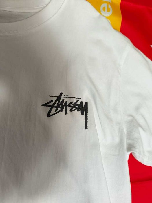 Stussy,Męska biała koszulka z nadrukiem letnim, rozmiar L