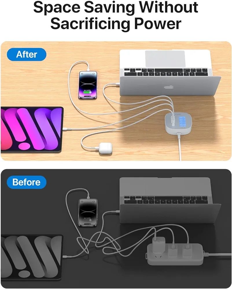 SooPii Ładowarka USB C 65 W, 6 portów USB, z ekranem LCD, stacja ładuj