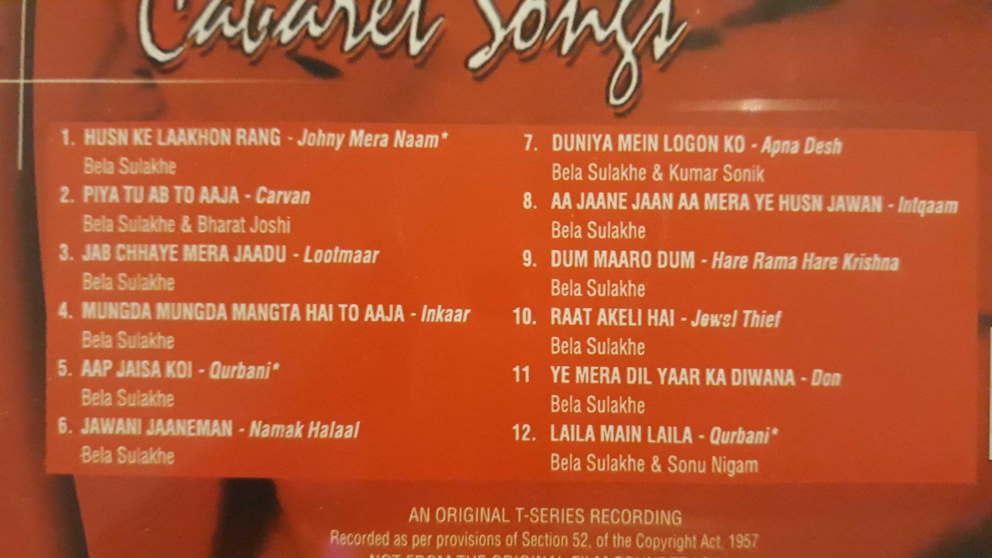 Raat Akeli Hai - " Cabaret Songs " - CD música Indiana - portes incl.